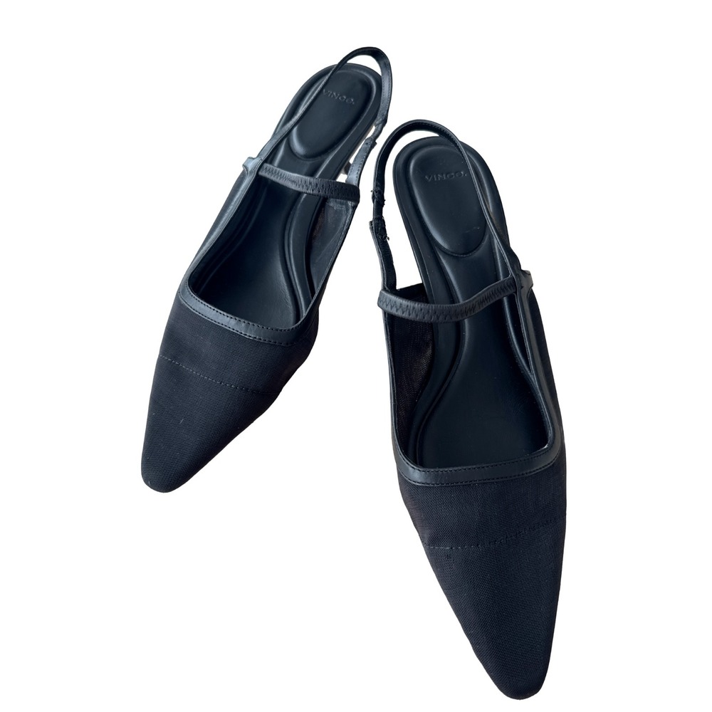 Vince Venice Mesh Slingback Kitten Heel Pumps Black Size 9.5 Pointed Toe Elegant